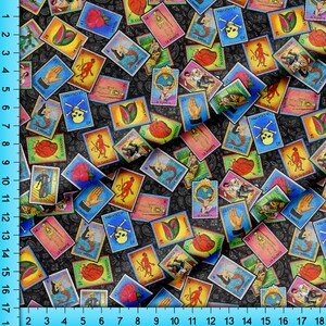 Loteria Stoff Bulk Stock, Fiesta Lottery Card Bingo Spielanleitung auf Paisley Hintergrund