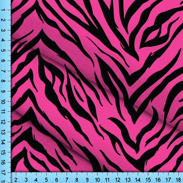 Tissu Pink Tiger Stripes par yard, Motif Rose Noir et Fuchsia Imprimé sur le tissu de votre choix