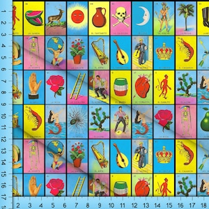 Tissu de loterie mexicaine par verge, motif de bingo de loteria mexicaine imprimé sur mesure sur 10 tissus différents