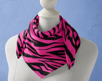 Pink Tiger Stripe Satin Bandana, Silky Hot Pink Turban Wrap Scarf for Head Wrap, Neckerchief, Hair Scarf, Neck Scarf or Hair Cover