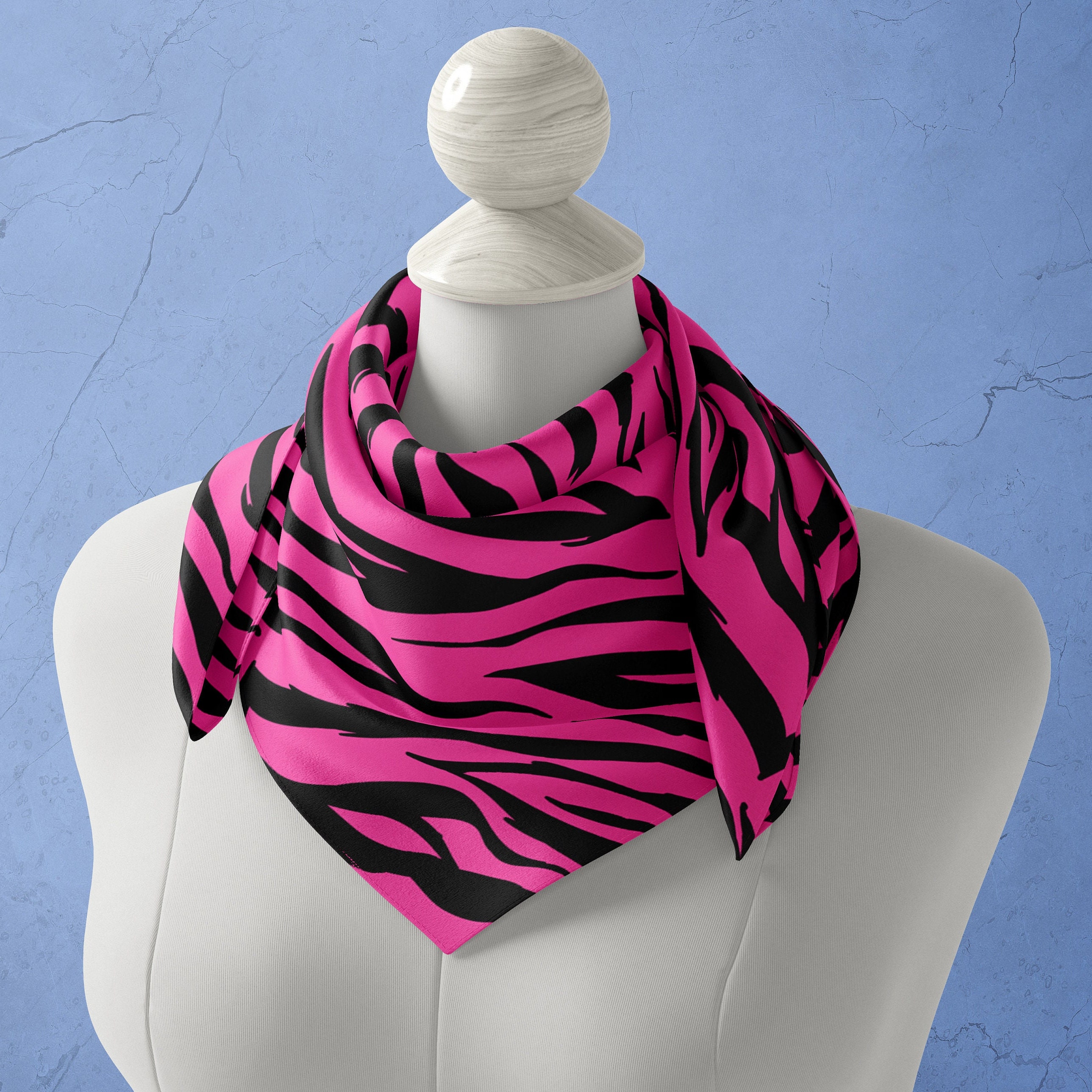 Tiger Stripe Silk Scarf with Tigerhead