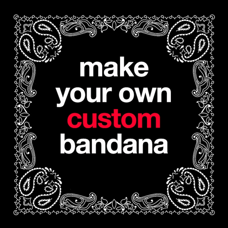 Make Your Own Custom Bandana, Personalized Fabric Printing for Head Wraps, Scarf, Pet Accessory, Pocket Square Bild 1