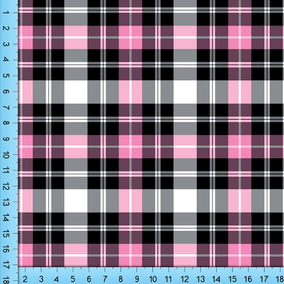 Pink Black Plaid Print Fabric, Checkered Tartan Plaid Pattern