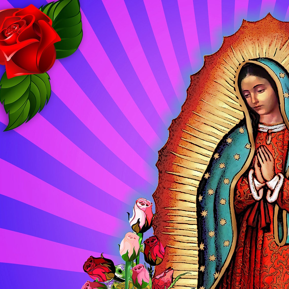 Our Lady of Guadalupe Fabric Square Virgin Mary Purple Brown - Etsy