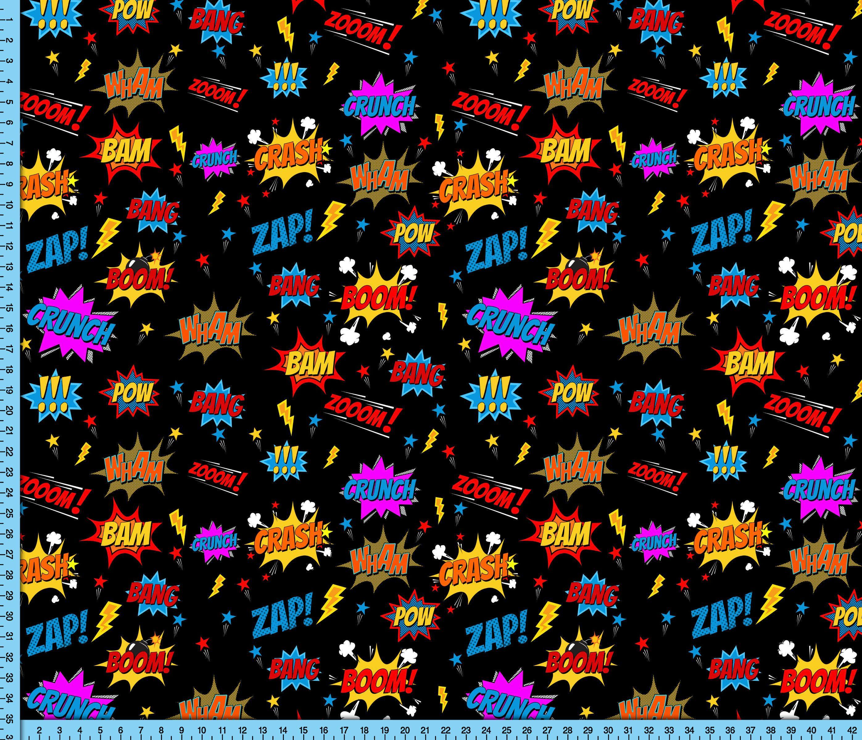 Comic Book Sound Effects Fabric Pattern, Pop Art Novelty Retro Design ...
