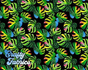 Green Leaves Fabric Watercolor Pattern Printed By the Yard