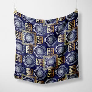 Baroque Satin Bandana: Navy Blue & Gold Turban Scarf
