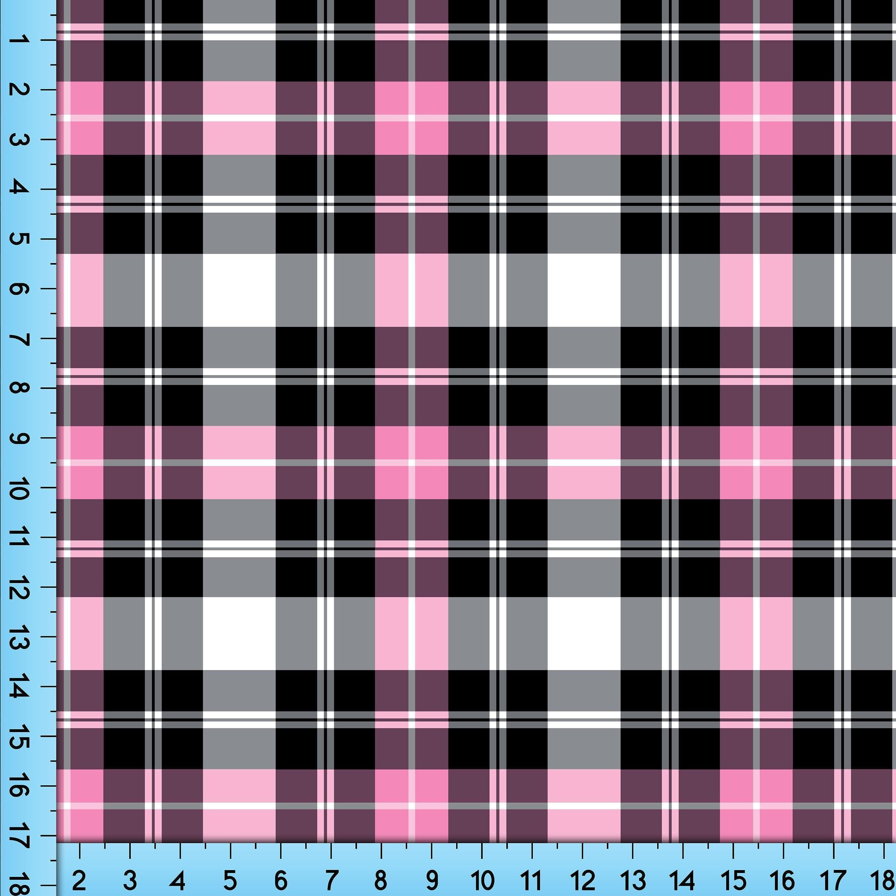 Pink and Black Plaid Fabric by the Yard, Kawaii Tartan Print