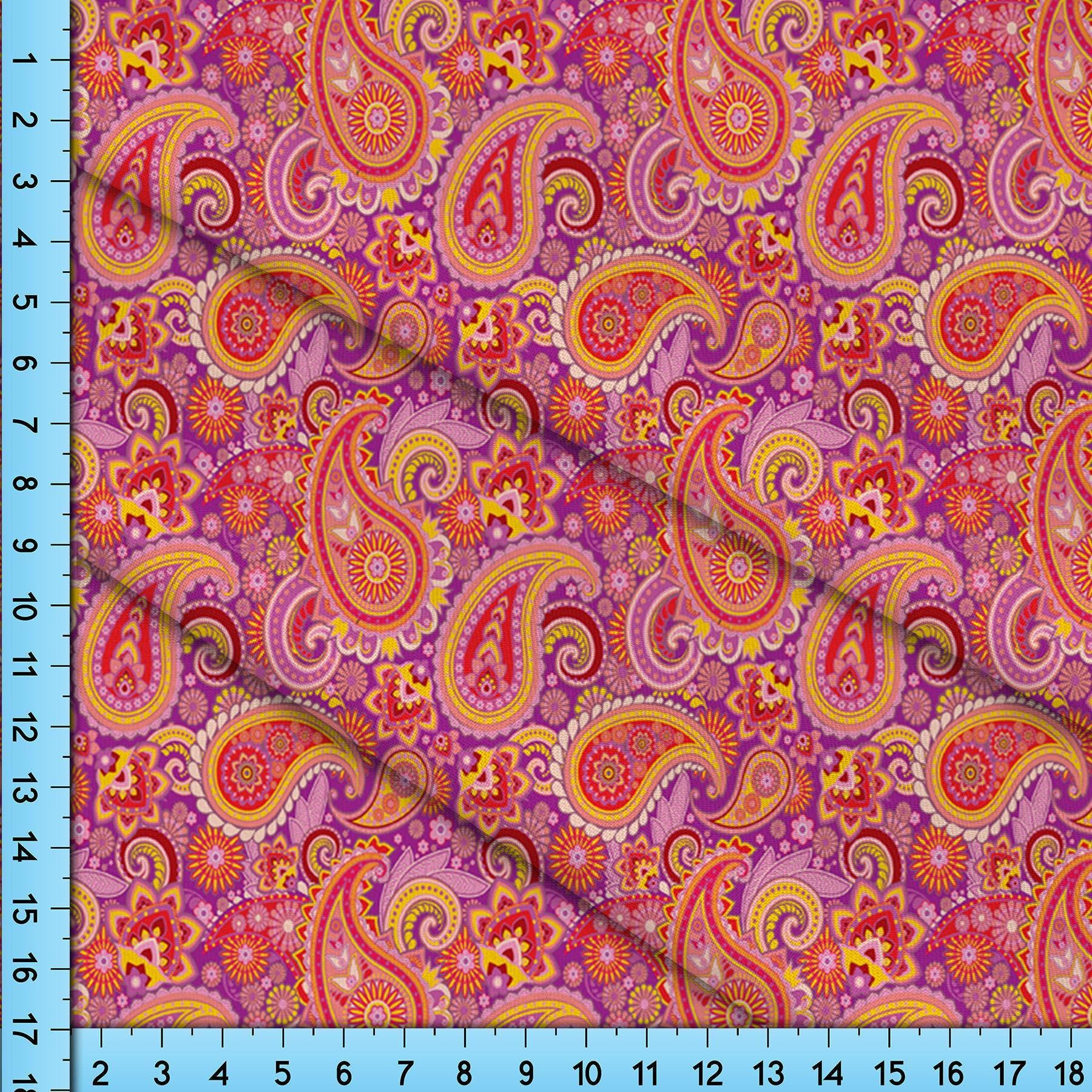 Orange Purple Paisley Fabric Printed by the Yard, Half Yard or Fat