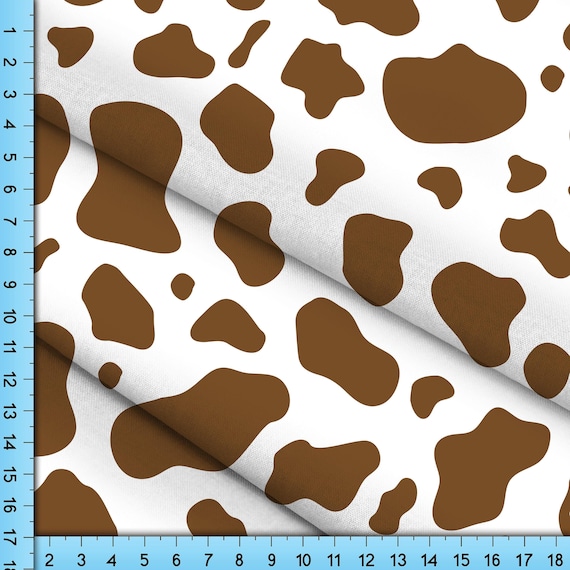 Cow Print With Brown Spots Fabric Pattern by the Yard, Half Yard