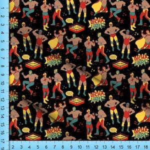 Lucha Libre Mexican Wrestler Fabric By the Yard, Half Yard, Fat Quarter