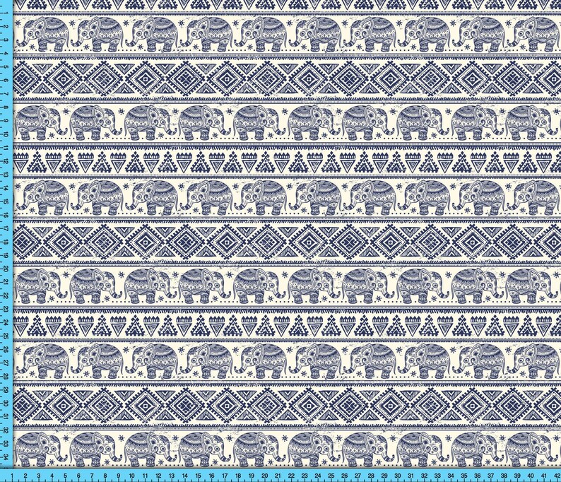 Padrão de tecido de elefante Boho, desenho de elefante azul impresso no quintal imagem 2