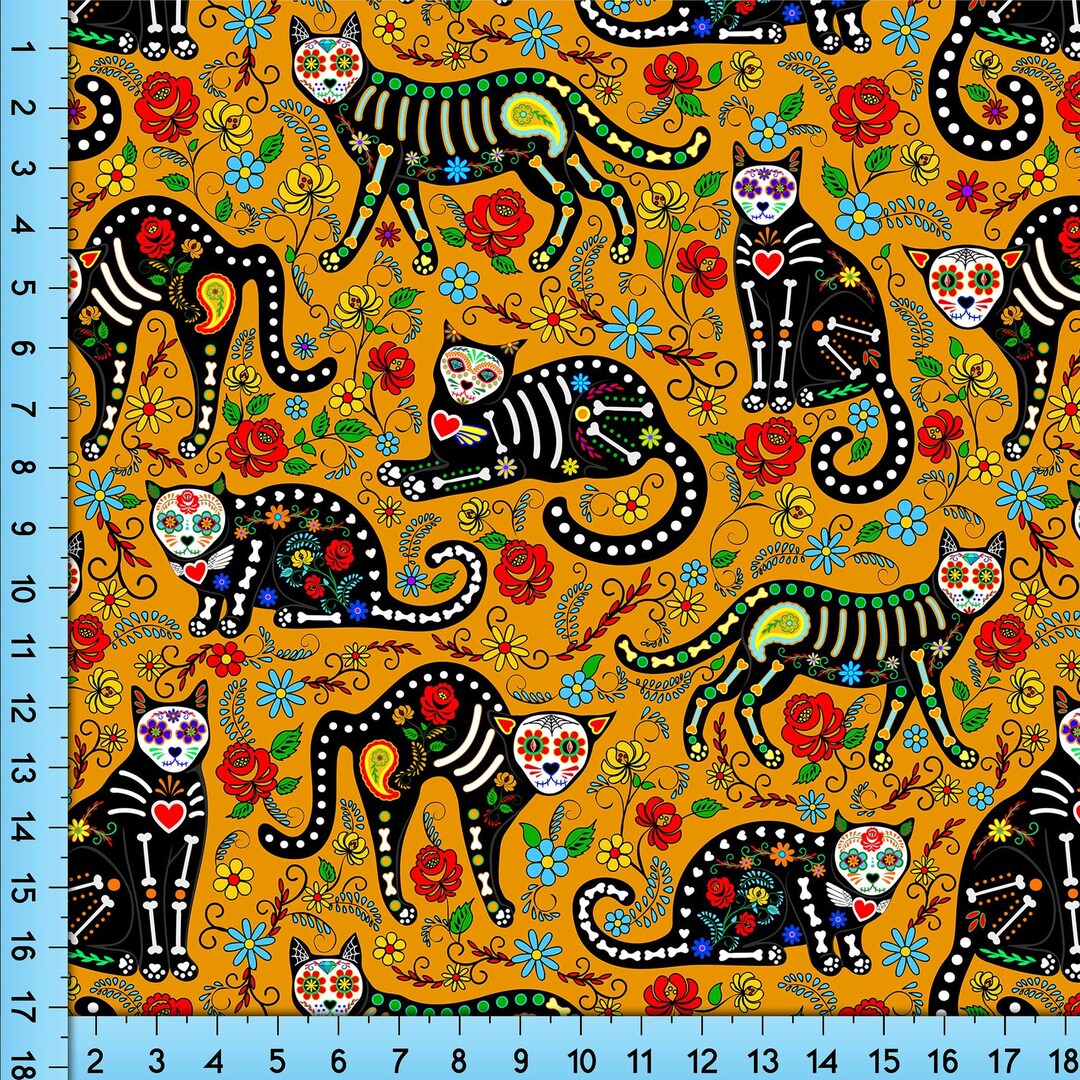 Calavera Cats Fabric, Day of the Dead Print, Fabric by the Yard - Etsy