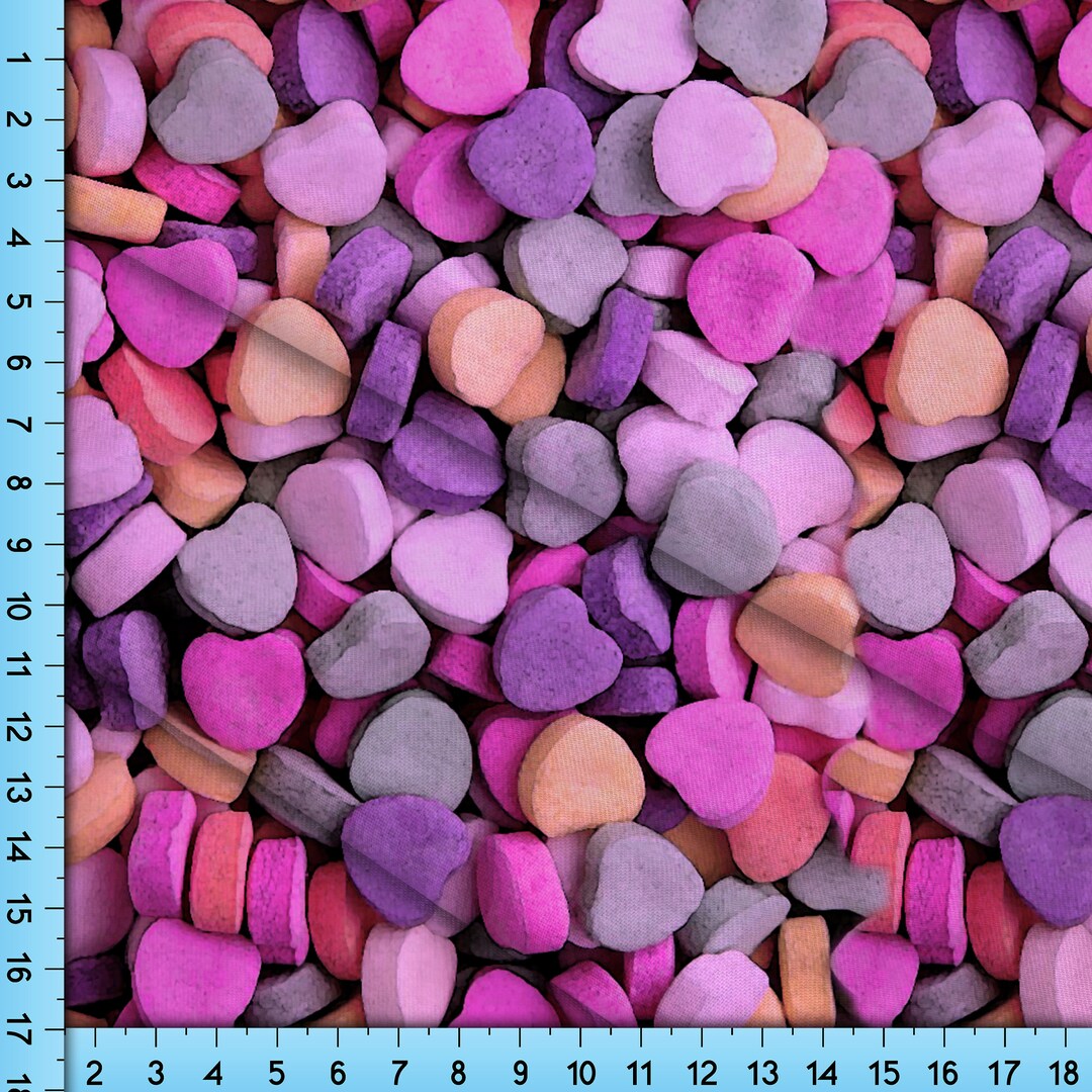 Candy Hearts Fabric by the Yard, Realistic Valentine Photo Fabric of I