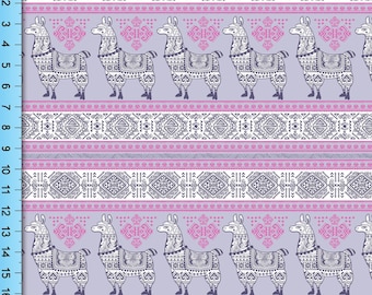 Alpaca Boho Fabric, Purple Llama Design by the yard on your choice of fabrics