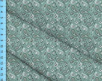 Sage Green Paisley Bandana Fabric, Pastel Printed Cloth By the Yard