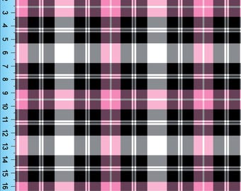 Pink & Black Plaid Fabric: Tartan Checkered Print By The Yard