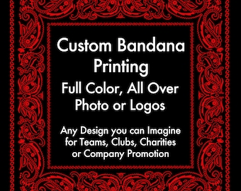 Custom Printed Bandanas, Personalized Full Color Scarves with Your Design for Teams, Clubs, Charities or Company Promotion