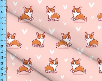 Corgi Dog Fabric: Pink Background Print By The Yard