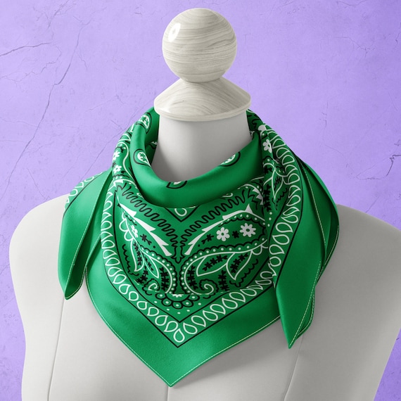 Block Print Green Square Bandana Scarf - Jolly