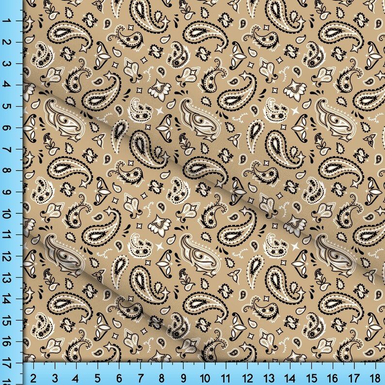Bandana Paisley Tan Beige Fabric Print by the Yard Boho Etsy