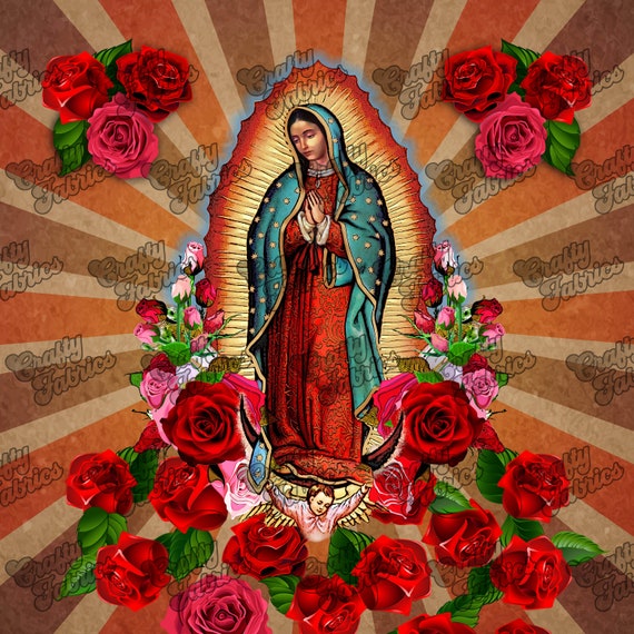 Virgin Mary Our Lady of Guadalupe Fabric Panel. Brown Fabric - Etsy