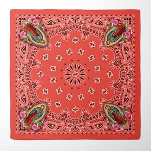 Virgen María, Nuestra Señora de Guadalupe Paisley Pañuelo Rojo, Envoltura de Cabeza, Paño de Altar o Bufanda