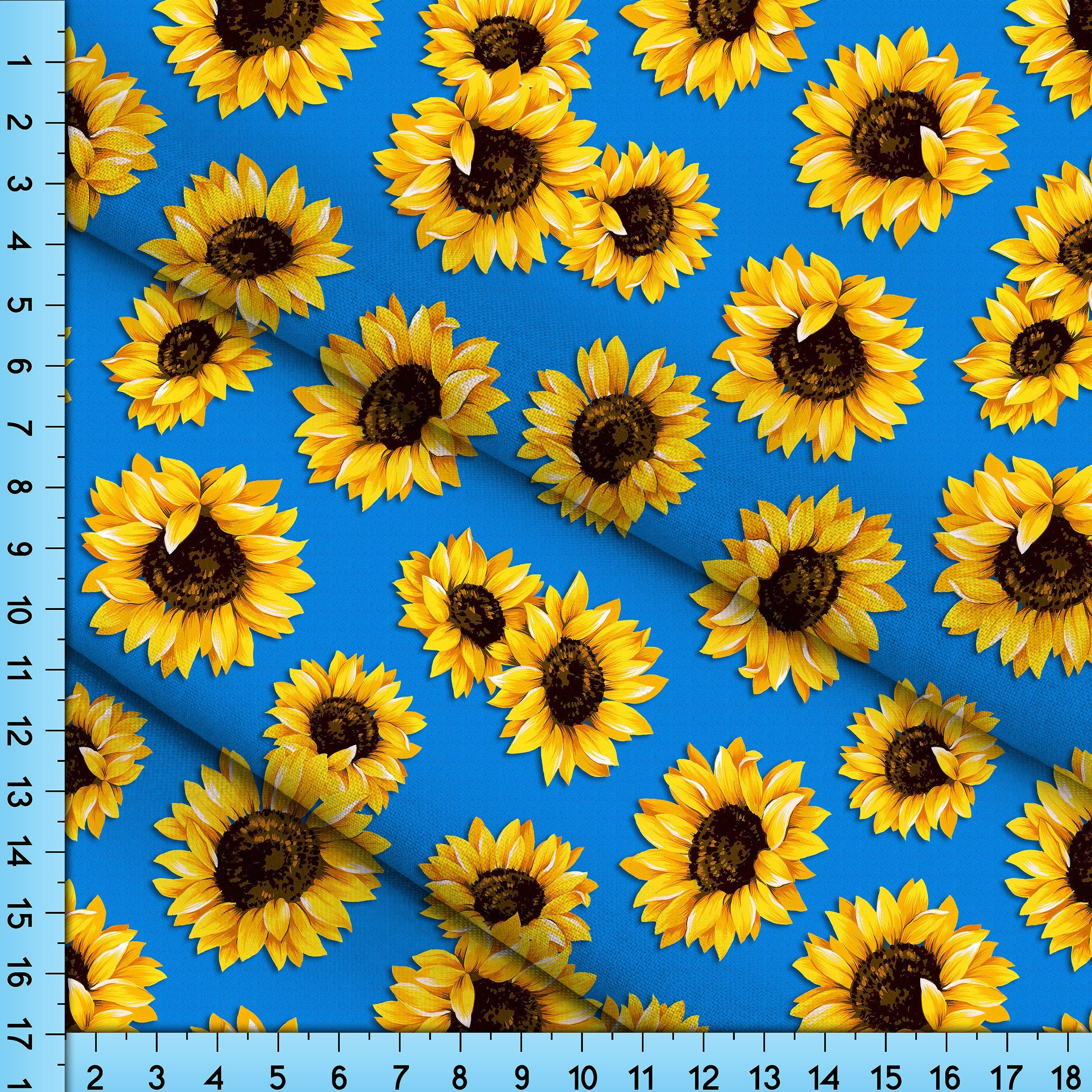 Sunflower Fabric on Blue Background, Printed by the Yard on Your Choice of  Fabrics 