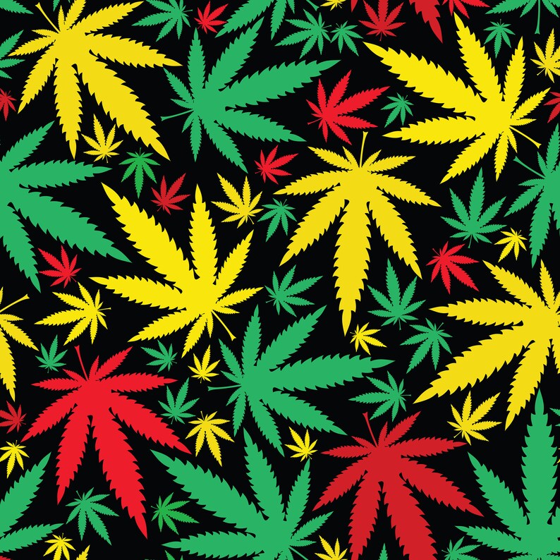 Rasta Color Marijuana Fabric By The Yard Cannabis Pot Leaves Etsy