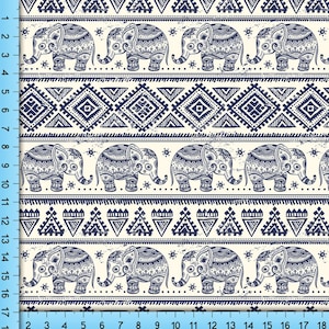 Padrão de tecido de elefante Boho, desenho de elefante azul impresso no quintal imagem 1