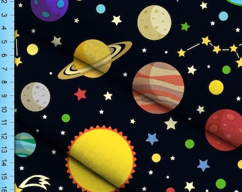 Planetas y estrellas Tela: Impresión del sistema solar, cortada a medida