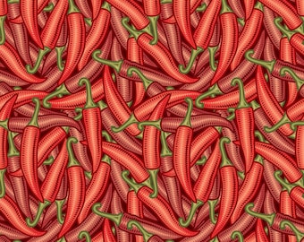 Chili Peppers Fabric Printed By the Yard, Red Habanero Print Fabric
