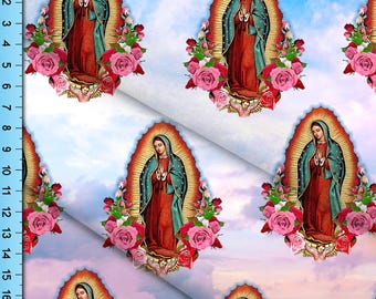 Virgin Mary Fabric, Our Lady of Guadalupe Pattern By the Yard