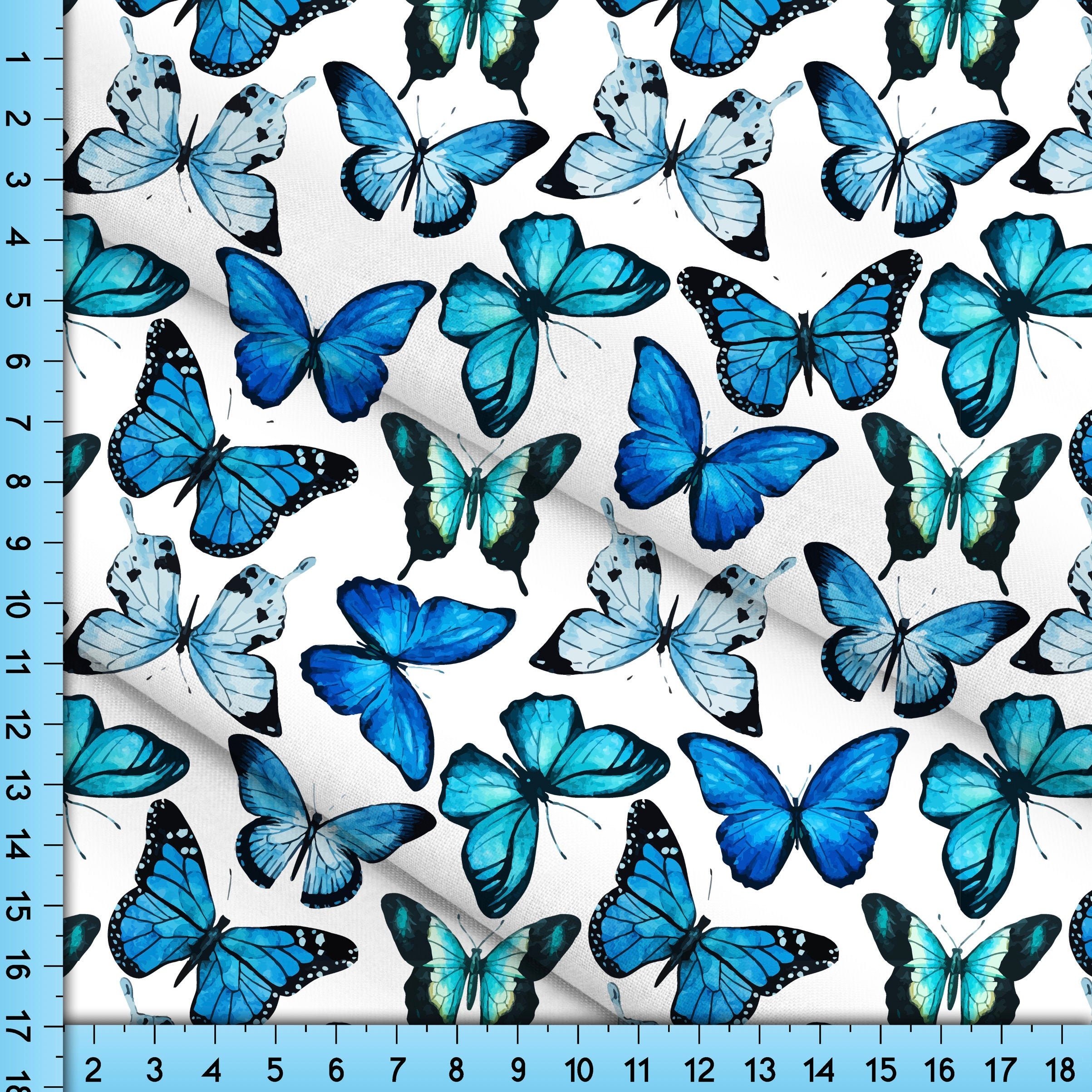 Blue Butterflies on White Fabric By the Yard. Monarch Etsy