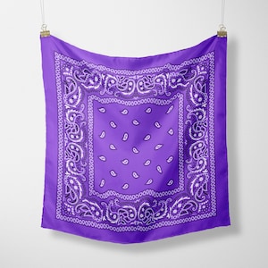 Purple Paisley Bandana: Satin or Poplin Head Wrap, Neck Scarf