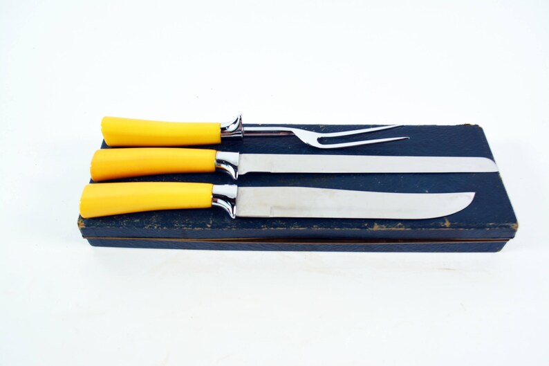 Bakelite Carving Set Knife Set Yellow Bakelite Knives Etsy