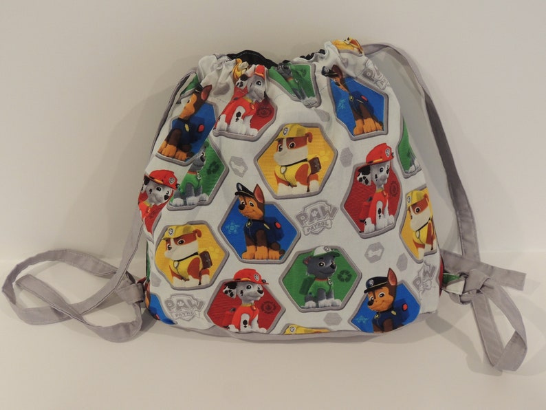 Boy or Girl Bag Handmade Drawstring Bag Paw Patrol Print Style Bag Paw Patrol Fabric Bag Gray Color Drawstring Bag Free Shipping