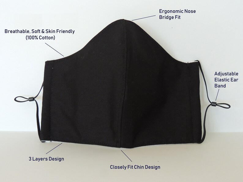 3 Layer Face Mask Made in USA 100 Cotton Free Shipping Etsy