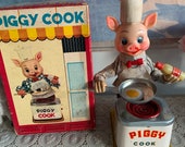Vintage Linemar Battery Operated Japan Piggy Cook 1950s Tin toy with BOX , Working and RARE
