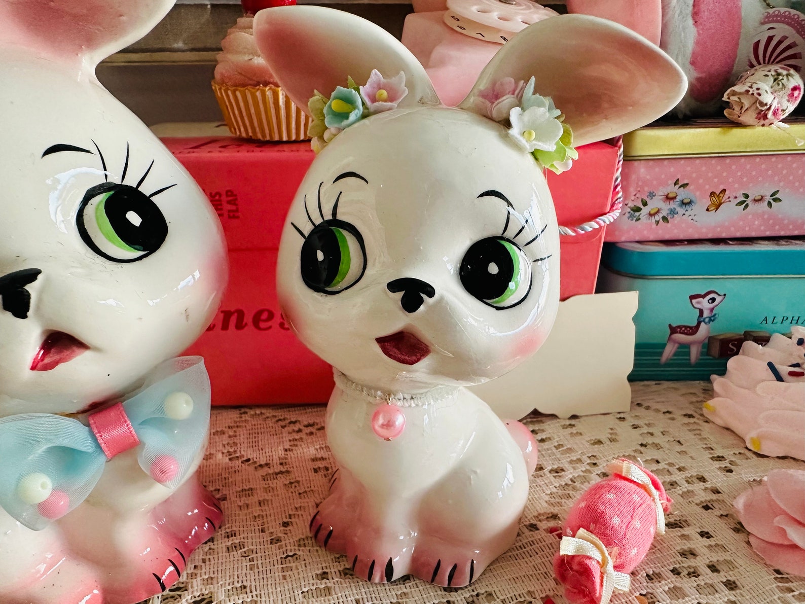 Vintage Japan Kitsch RARE Ceramic Big Eyed Easter Valentine Bunny ...