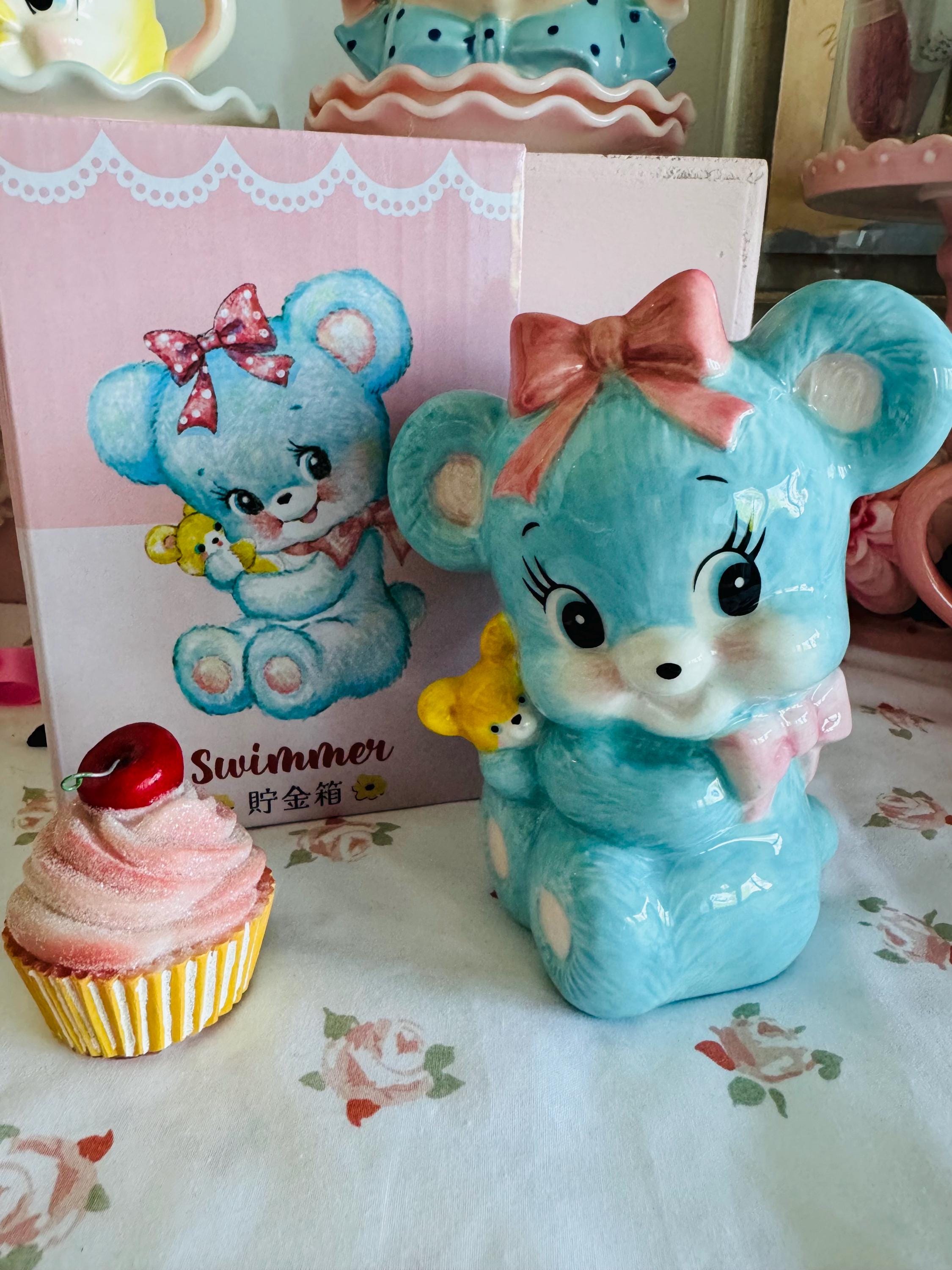 Japan Swimmer Meyercord Kitsch Teddy Bear With Bow Tie Piggy Bank