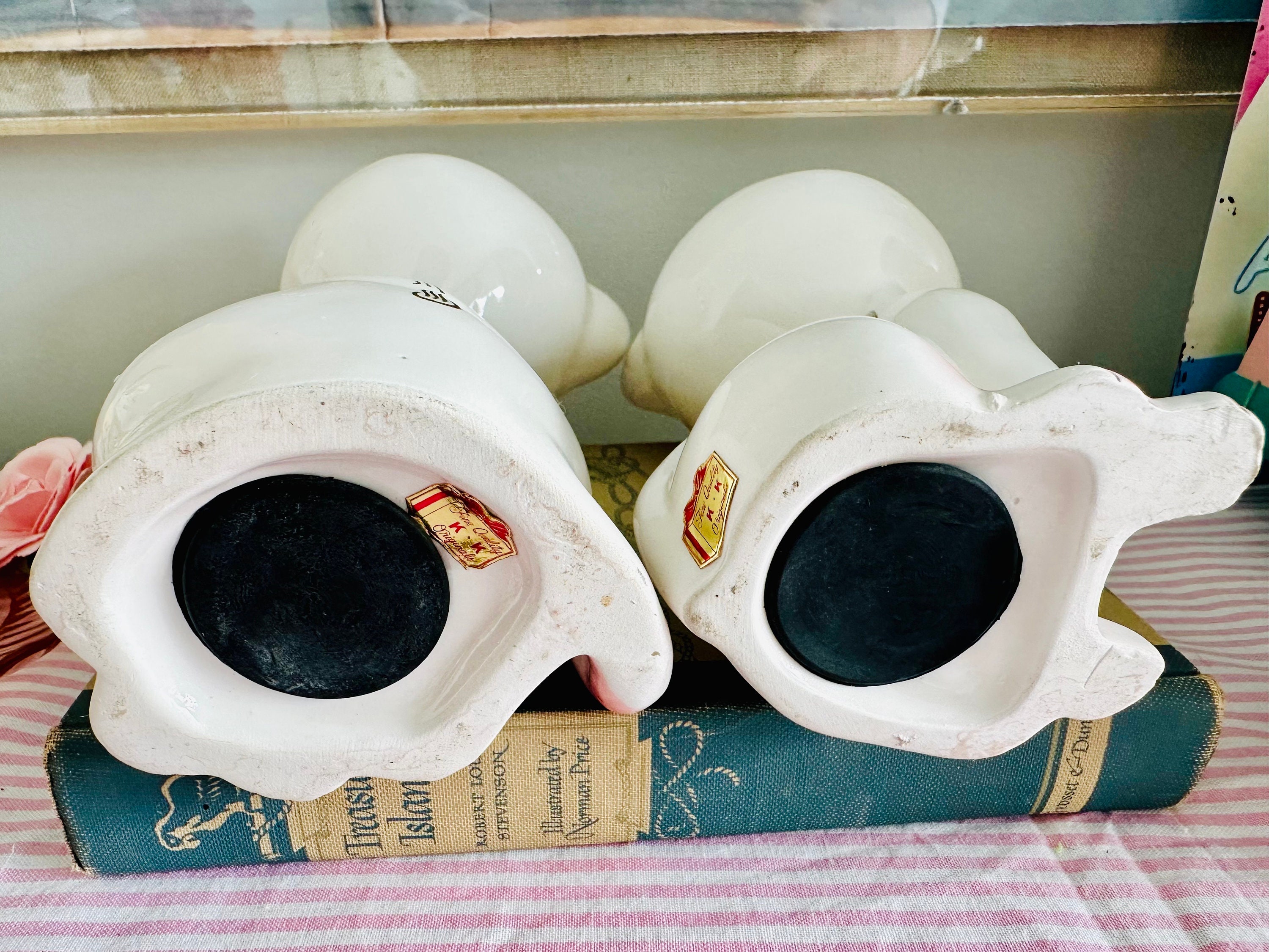 Vintage Japan Big Eye Floral Kitty Cats With Sweater Beanies