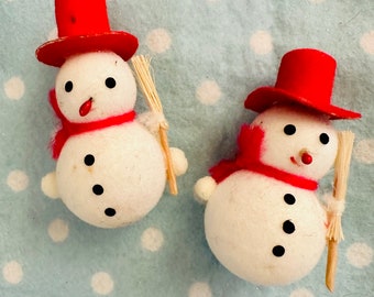 ヴィンテージ フロック加工 スノーマン クリスマスオーナメント 1950