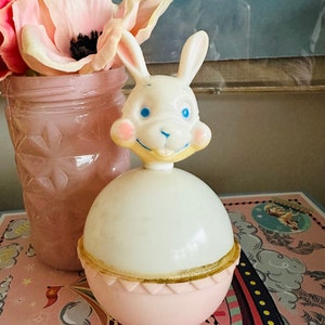 Vintage Plastic Easter Pink Bunny Roll Poly Rattle Baby Toy - Made in Hong Kong