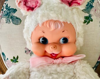 Vintage Rushton Style Chiltern Rubber Face Large Pink Bunny Plush