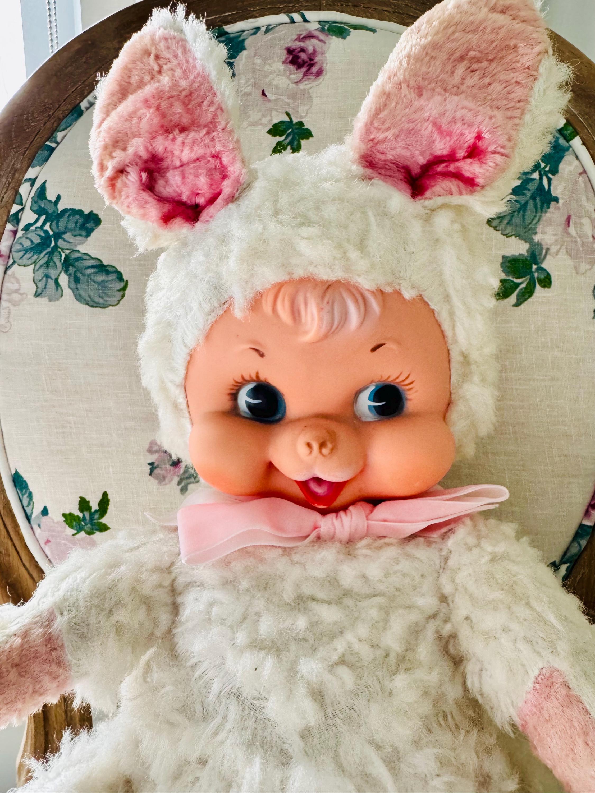 Vintage Rushton Style Chiltern Rubber Face Large Pink Bunny Plush