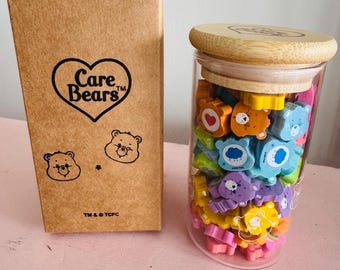 Brand New Care Bear Carebears little head erasers in glass jar Exhibition limited collectible souvenir