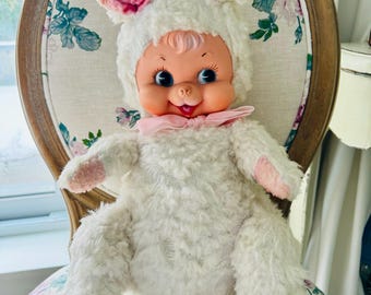 Vintage Rushton style Chiltern Rubber Face Large Pink Bunny Plush Toy Doll - ULTRA RARE