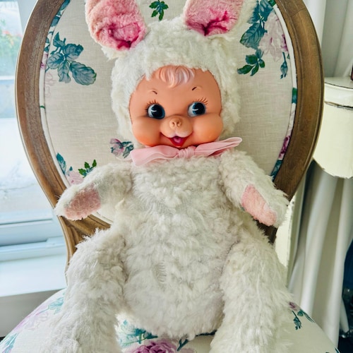 Vintage Rushton Style Chiltern Rubber Face Large Pink Bunny Plush