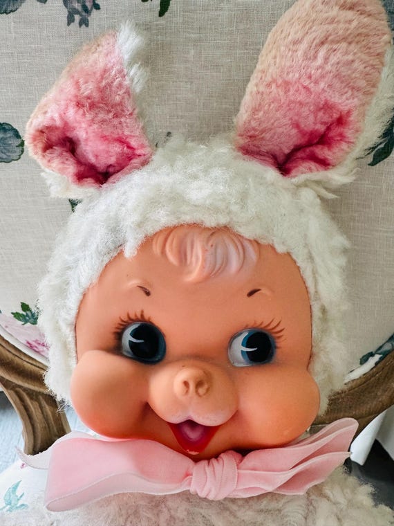 Vintage Rushton Style Chiltern Rubber Face Large Pink Bunny Vintage Rushton Style Chiltern Rubber Face Large Pink Bunny
